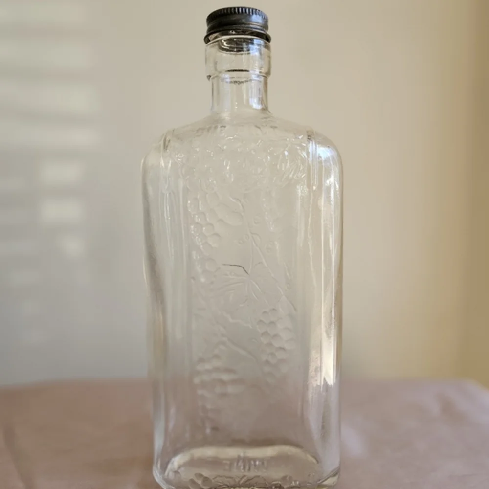 Old Mr. Boston Liquors Glass Bottle with Embossed Grape‎ Vine Design